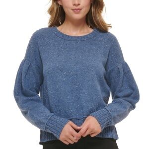 DKNY Crew Neck Long Puffed Volume Sleeve Pleated Dropped Shoulder Sweater Sz XL